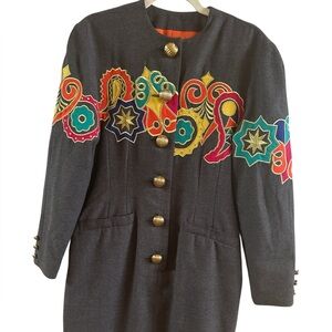 Vintage Women’s Art To Wear Gray Dress  Size 10‎ Statement Piece Gold Buttons